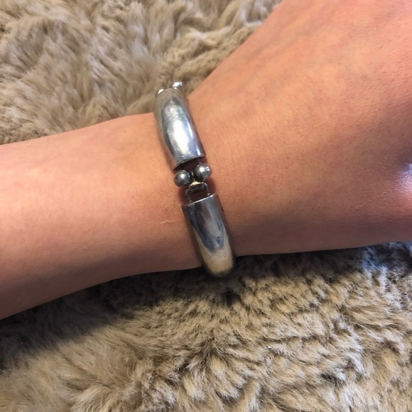 VTG Taxco 925 Silver Geometric Rectangle & Ball Link Bracelet w Safety Chain - Picture 5 of 12